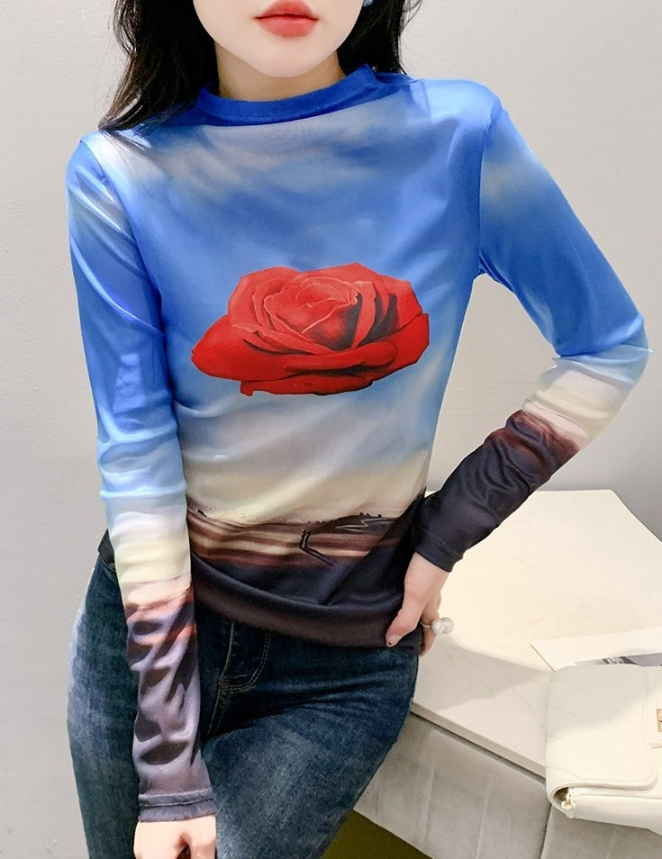 Blue Rose Long Sleeves Top