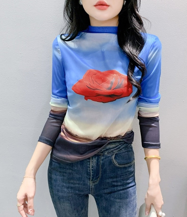 Blue Rose Long Sleeves Top