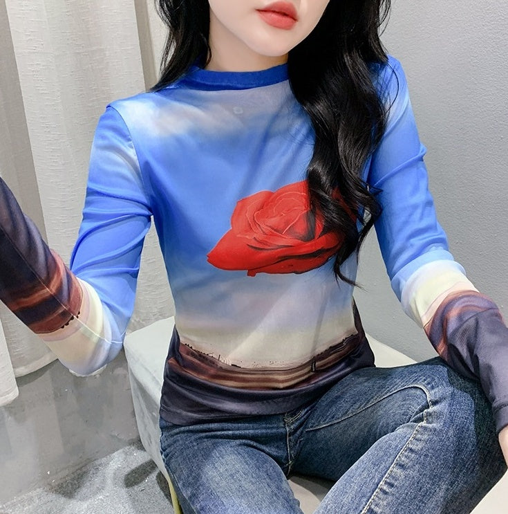 Blue Rose Long Sleeves Top