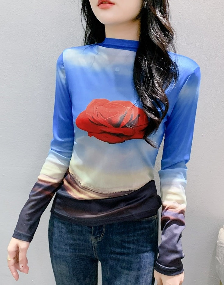 Blue Rose Long Sleeves Top