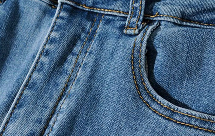Blue Ruched Sides Jeans