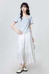 Blue Ruched Waist Short Sleeve T-Shirt