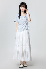 Blue Ruched Waist Short Sleeve T-Shirt
