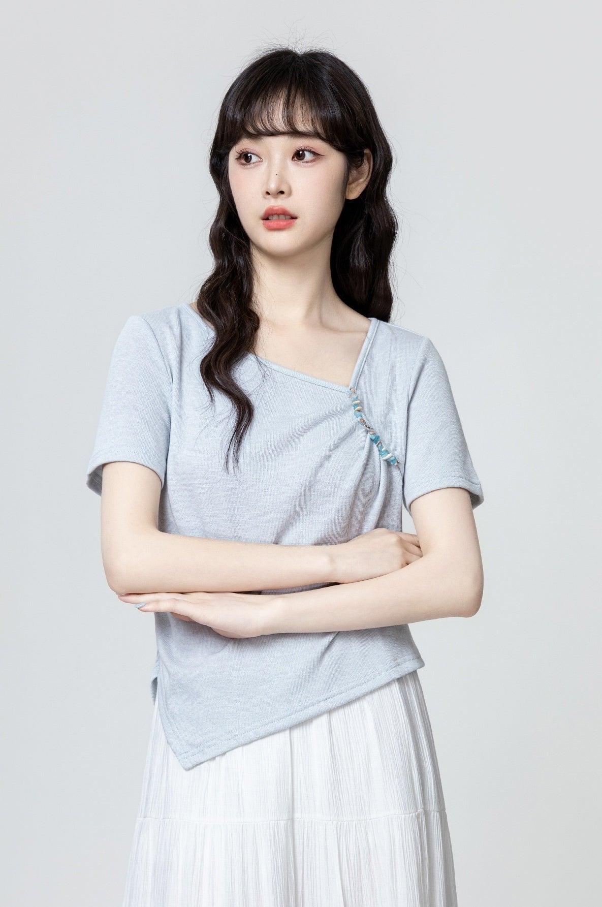 Blue Ruched Waist Short Sleeve T-Shirt