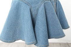 Blue Zip-Up Ruffled Denim Skirt