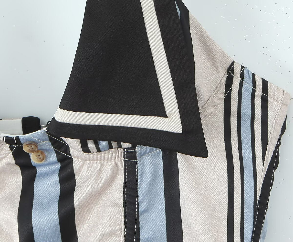 Blue Sailor Collar Stripe Halter Top