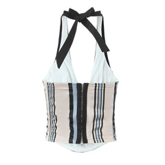 Blue Sailor Collar Stripe Halter Top