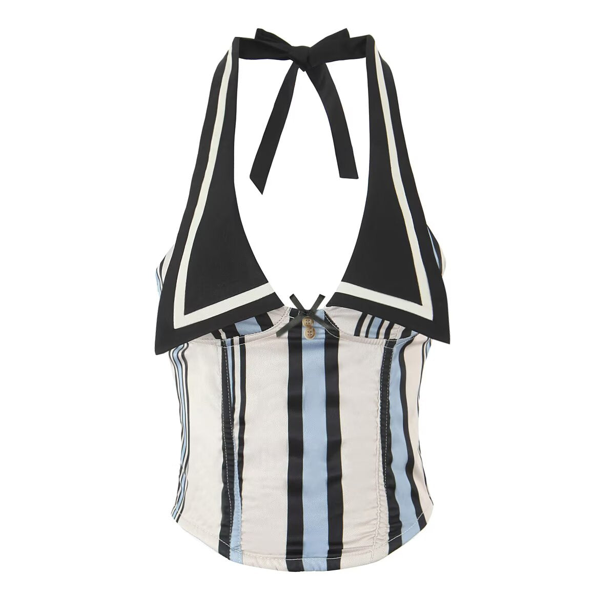 Blue Sailor Collar Stripe Halter Top