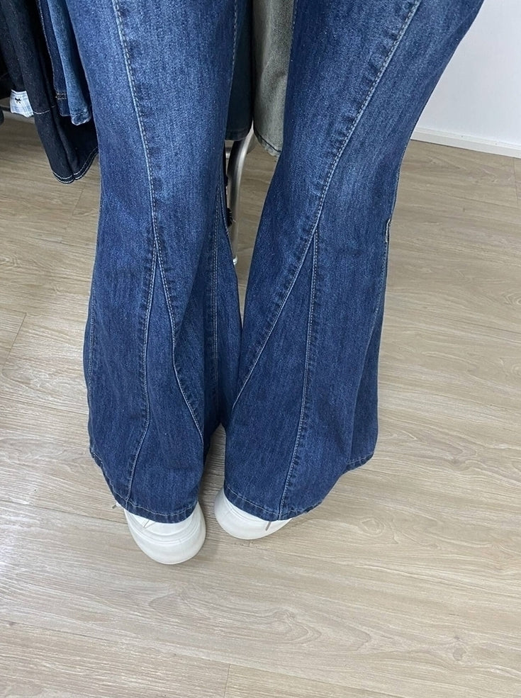 Blue Segmented Flare Jeans