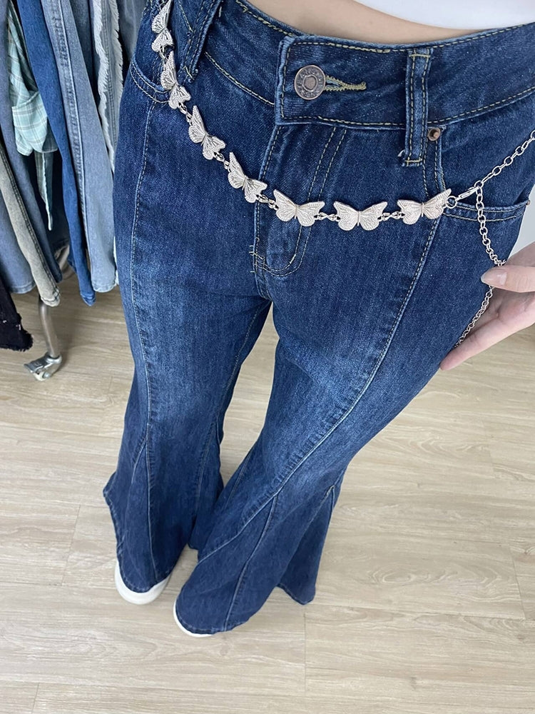 Blue Segmented Flare Jeans