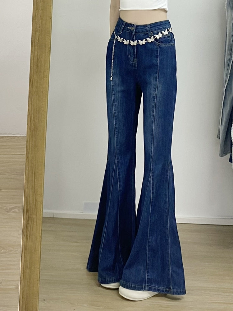 Blue Segmented Flare Jeans