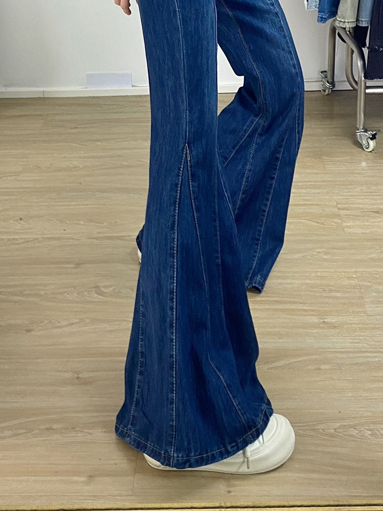 Blue Segmented Flare Jeans