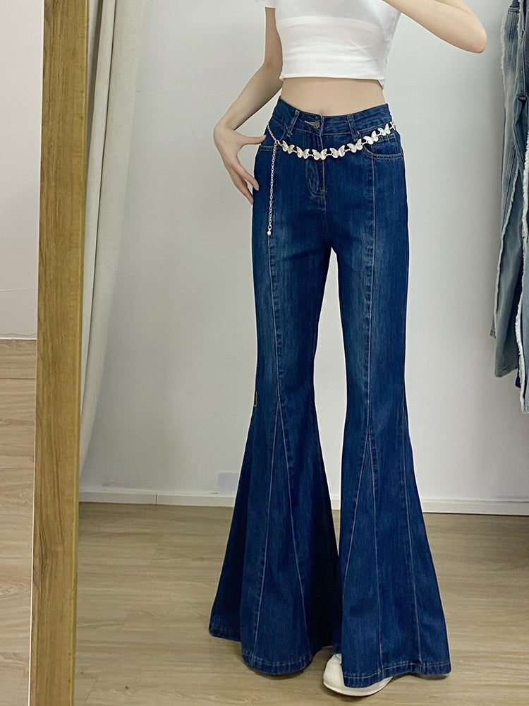 Blue Segmented Flare Jeans