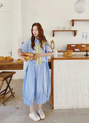 Blue Shawl Shirt Slimming Floral Maxi Dress