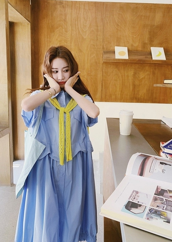 Blue Shawl Shirt Slimming Floral Maxi Dress