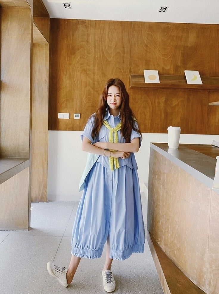 Blue Shawl Shirt Slimming Floral Maxi Dress