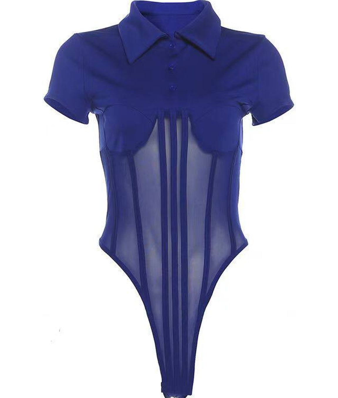 Blue Sheer Corset Polo Bodysuit
