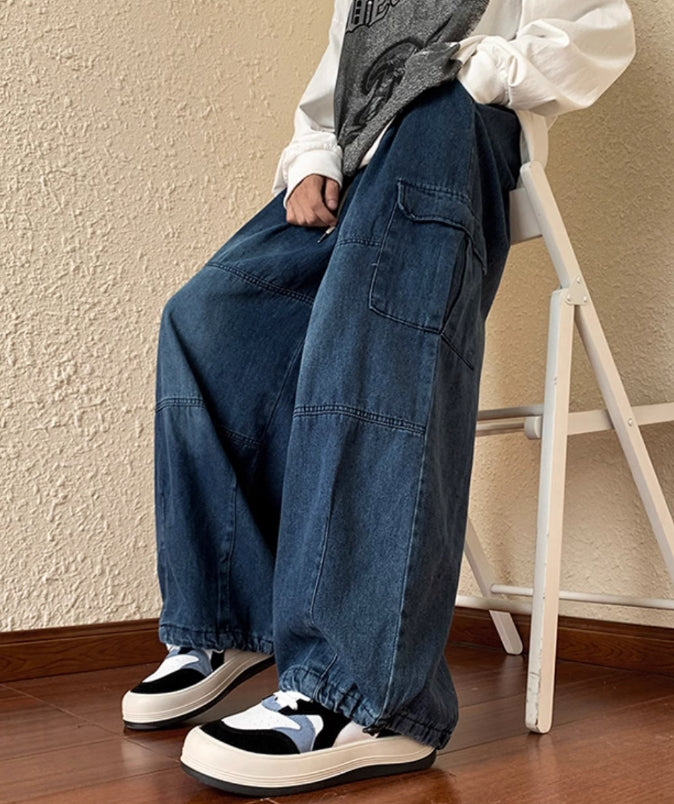 Blue Shoe Laced Waist Cargo Jeans