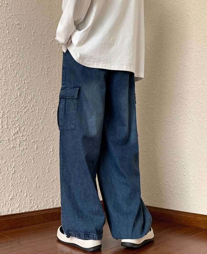 Blue Shoe Laced Waist Cargo Jeans
