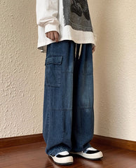 Blue Shoe Laced Waist Cargo Jeans