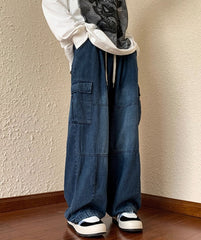 Blue Shoe Laced Waist Cargo Jeans