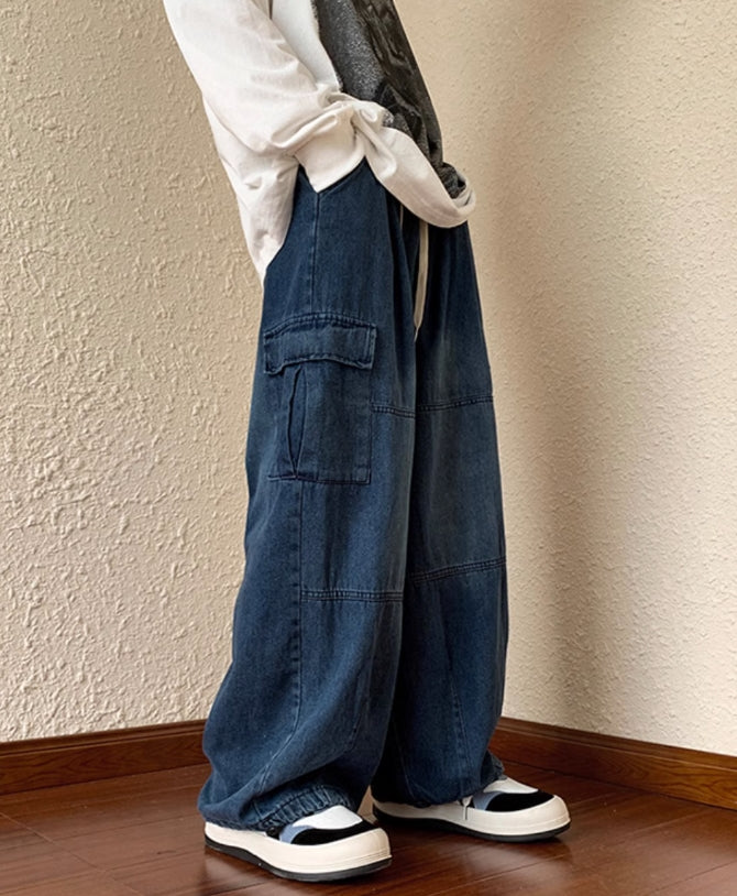 Blue Shoe Laced Waist Cargo Jeans