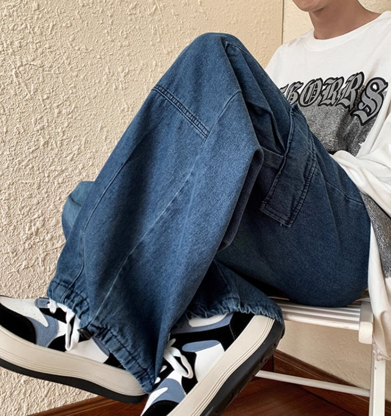 Blue Shoe Laced Waist Cargo Jeans