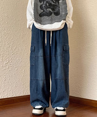 Blue Shoe Laced Waist Cargo Jeans