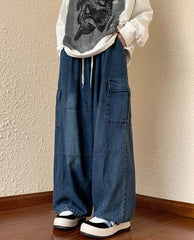 Blue Shoe Laced Waist Cargo Jeans