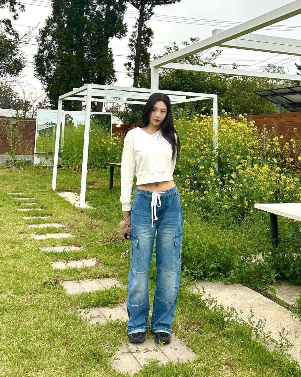 Blue Shoe Laced Waist Cargo Jeans