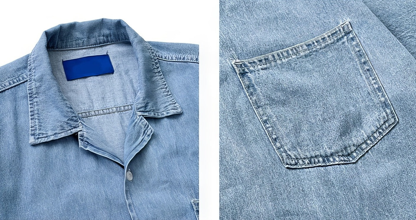 Blue Short Sleeves Denim Shirt