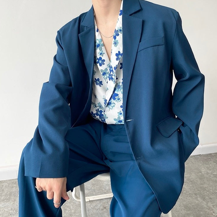 Blue Single-Breasted Suit Jacket
