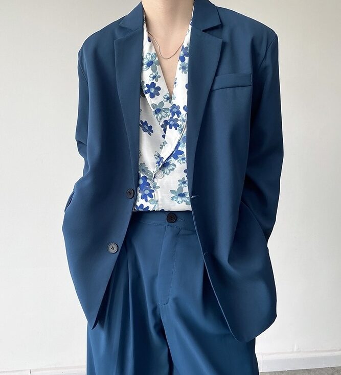 Blue Single-Breasted Suit Jacket