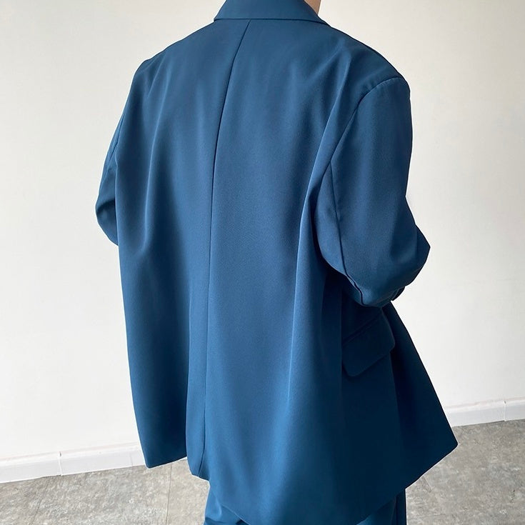 Blue Single-Breasted Suit Jacket
