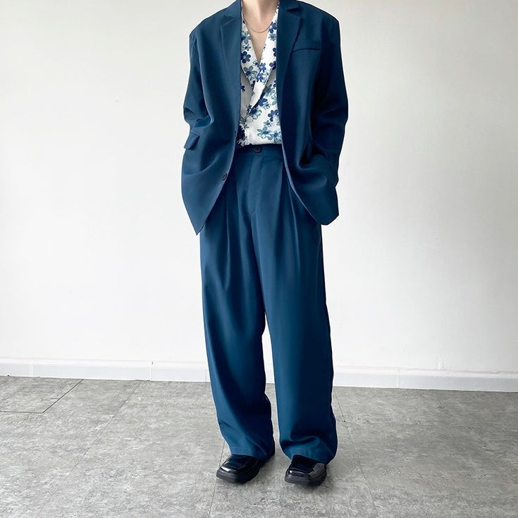 Blue Single-Breasted Suit Jacket