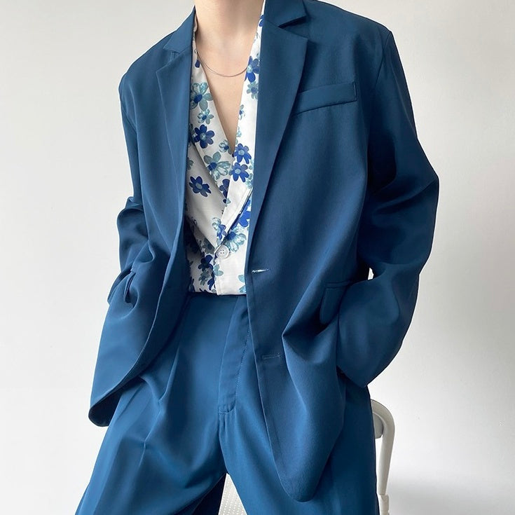 Blue Single-Breasted Suit Jacket