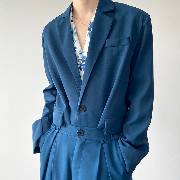Blue Single-Breasted Suit Jacket