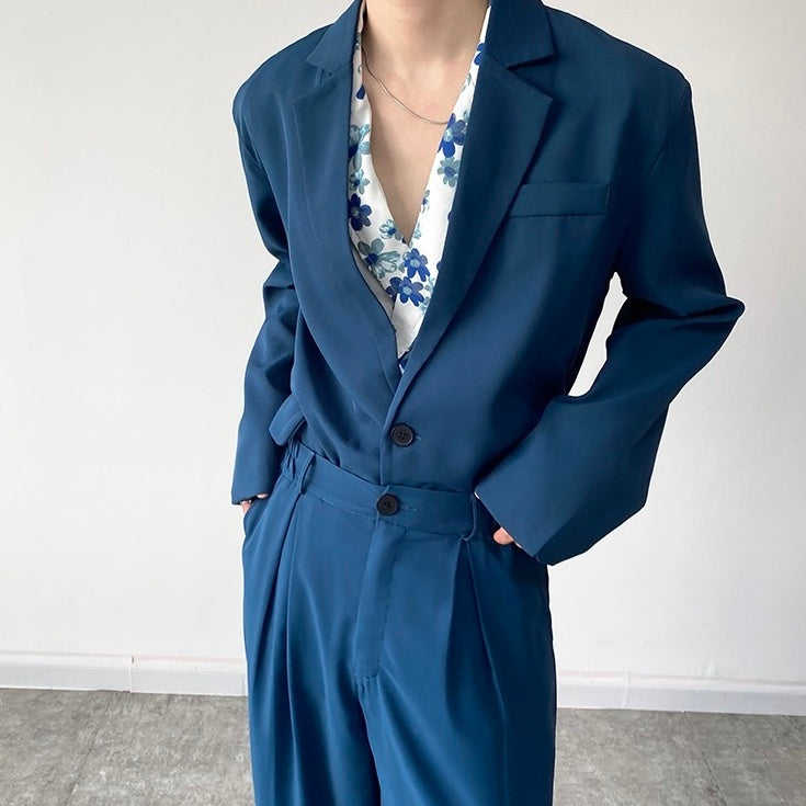 Blue Single-Breasted Suit Jacket