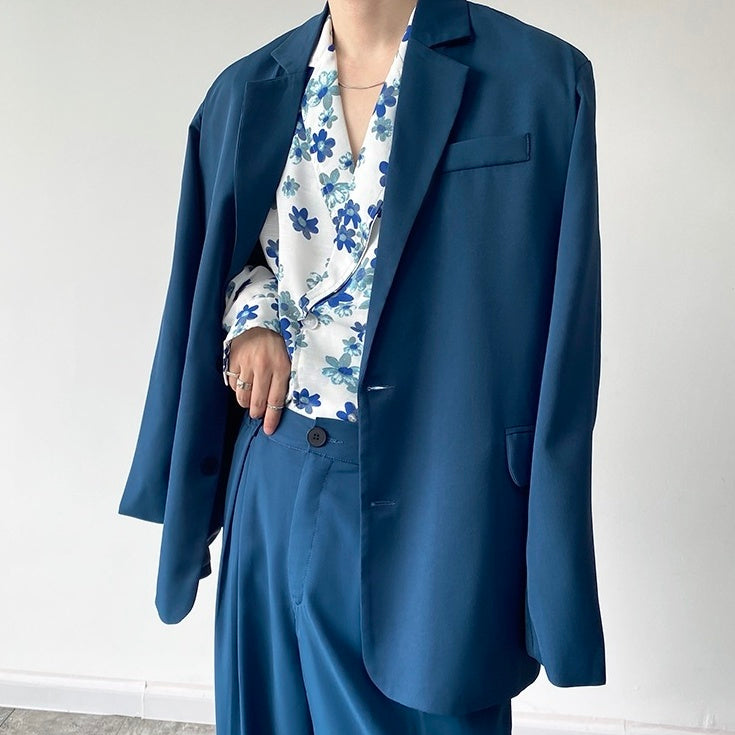 Blue Single-Breasted Suit Jacket