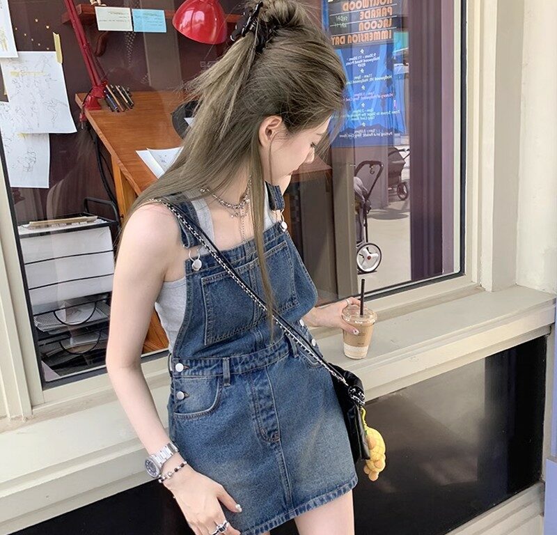 Blue Skirt Overalls Denim Dress