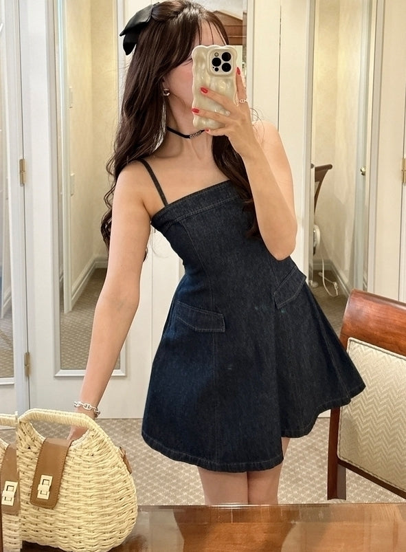 Blue Sling A-Line Denim Dress