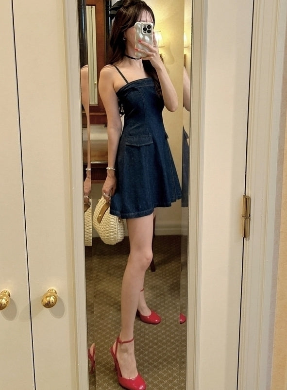 Blue Sling A-Line Denim Dress