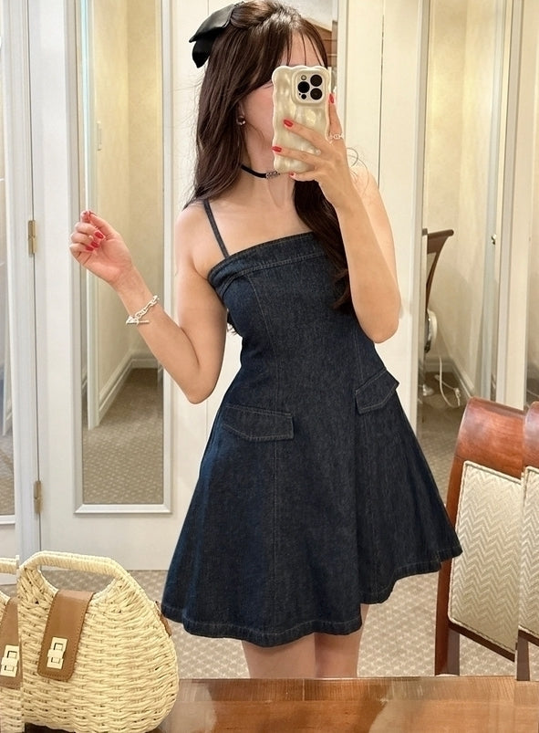 Blue Sling A-Line Denim Dress