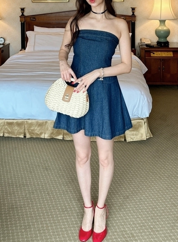 Blue Sling A-Line Denim Dress