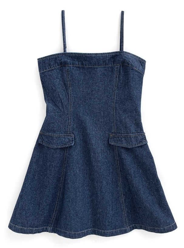 Blue Sling A-Line Denim Dress