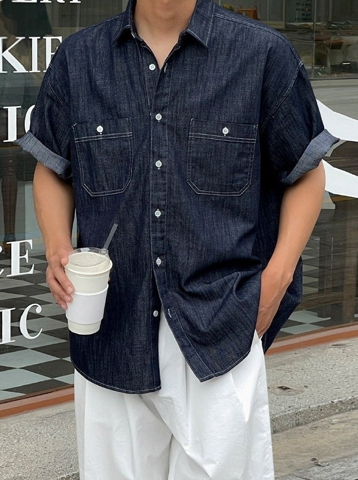 Blue Soft Denim Button-Up Shirt