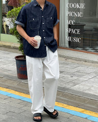 Blue Soft Denim Button-Up Shirt