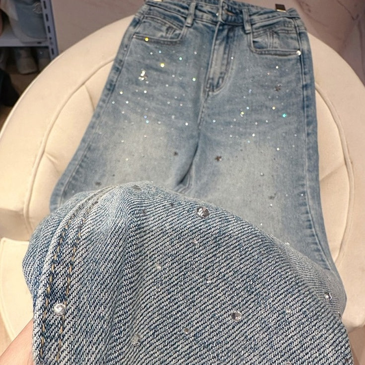 Blue Sparkly Straight Cut Jeans