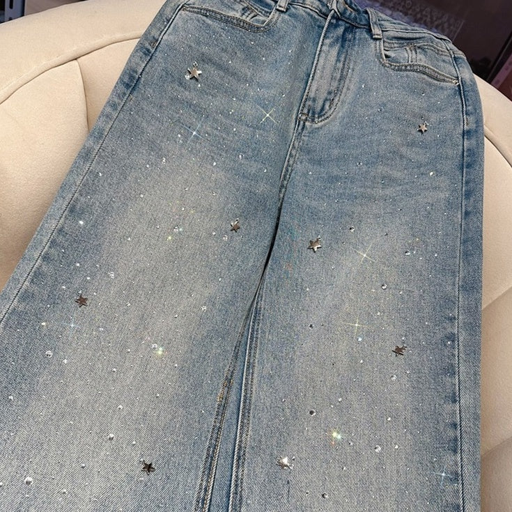 Blue Sparkly Straight Cut Jeans