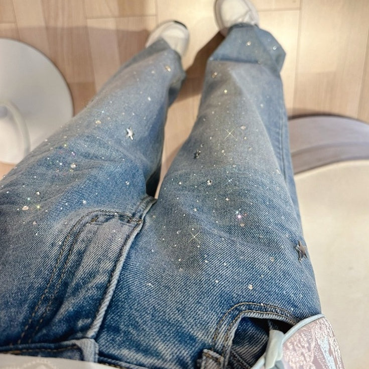 Blue Sparkly Straight Cut Jeans